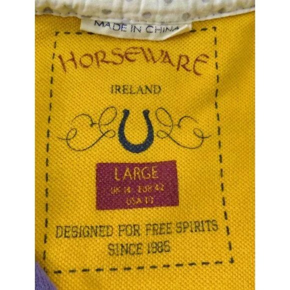 Horseware Ireland Equestrian Womens Polo Shirt L Purple Pony Print - Picture 5 of 9